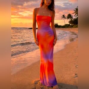 SHEIN Orange and Purple Maxi Dress